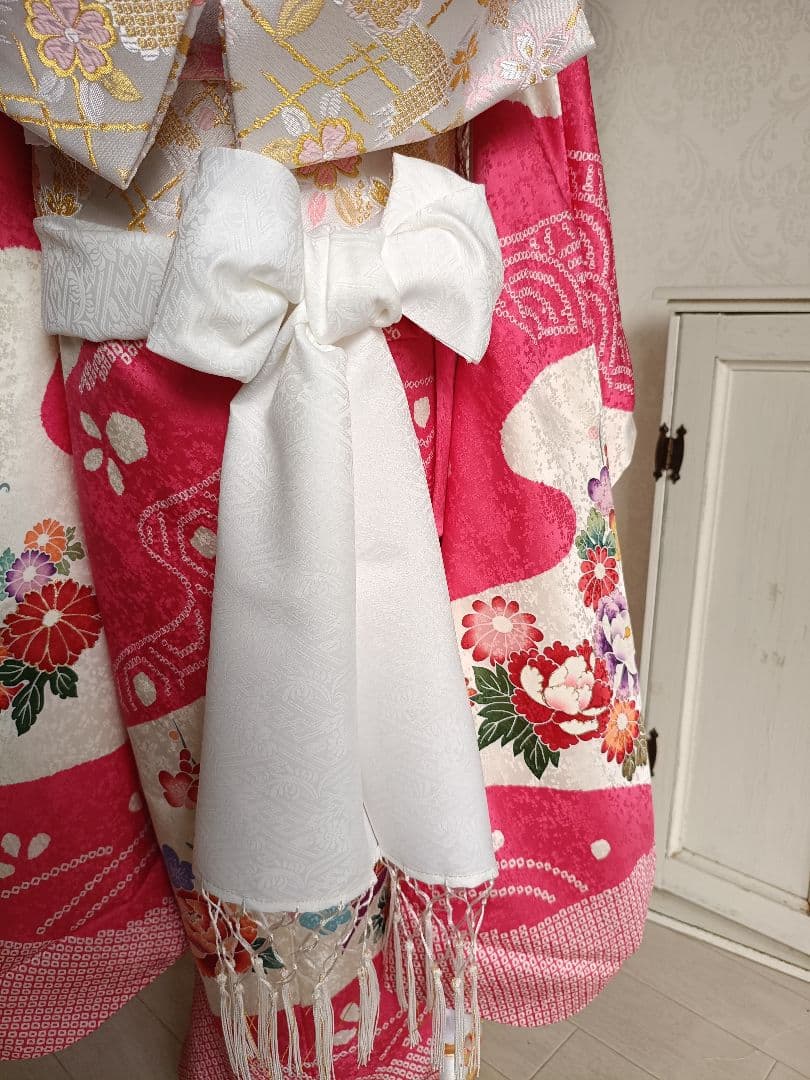専用です☆上質☆正絹☆ピンク系の着物と白の作り帯☆七五三セット