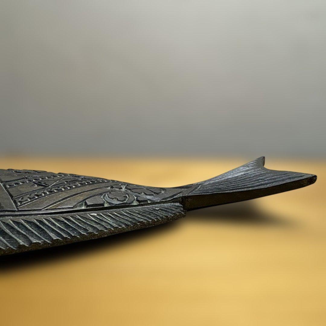 阿部紀男「魚」アイヌ文様パネル張り