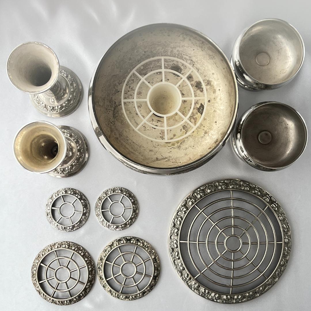 【IANTHE】ローズボウルバラ / 薔薇の花器セット　5点【シルバープレート】