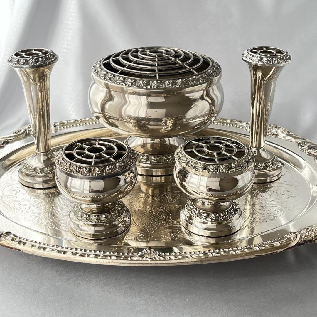 【IANTHE】ローズボウルバラ / 薔薇の花器セット　5点【シルバープレート】