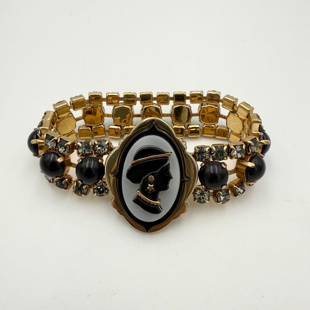 美品✨ MIUMIU カメオ ブレスレット クリスタルブラックパール ゴールド