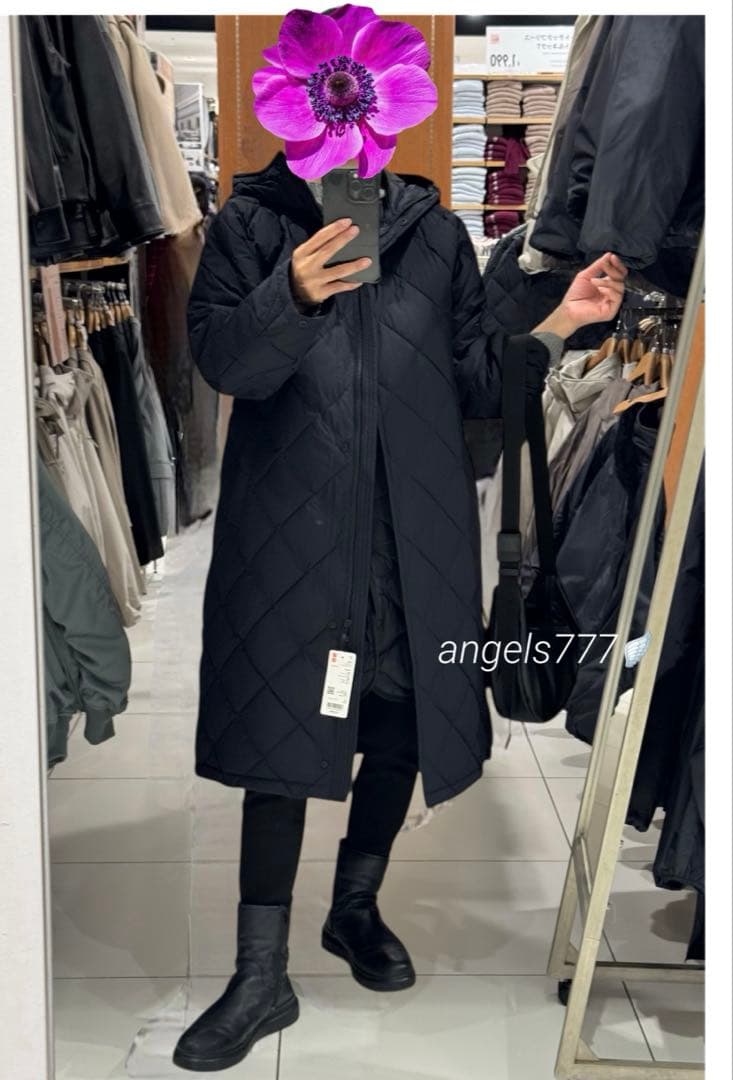 ユニクロ パフテックロングコートリラックスフィット（L）黒 ブラック