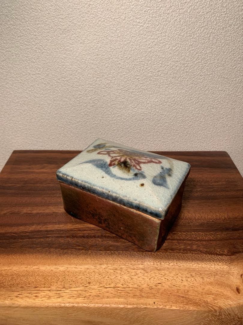 河井武一 呉須辰砂花文陶筥 民藝 河井寛次郎 河井久