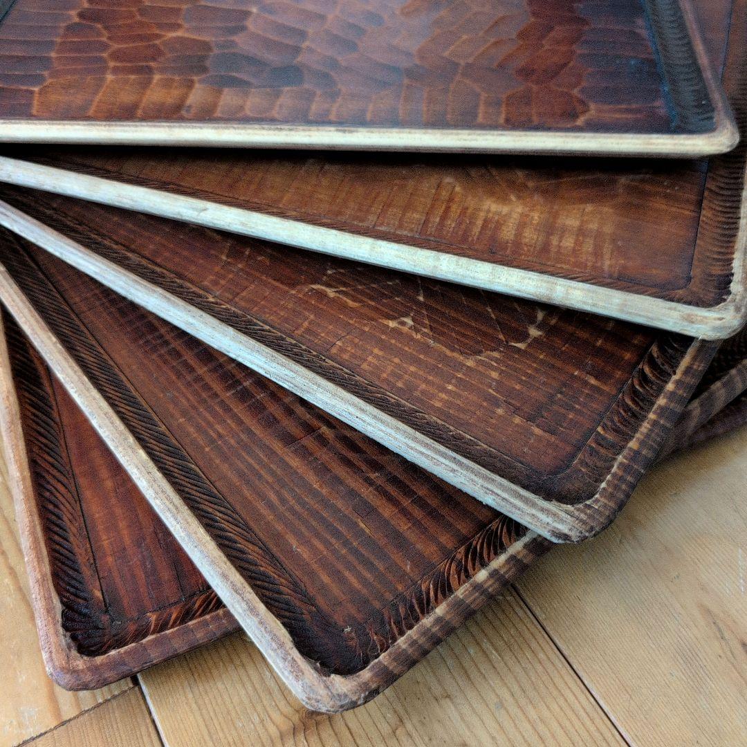 【専用】アンティーク　カフェトレイ　彫刻模様　木製プレート 20枚セット