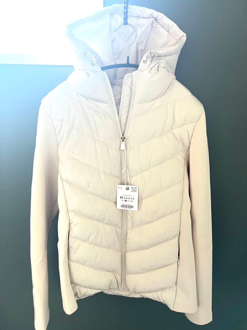 ZARA コントラストパフジャケット⭐︎フード付きホワイトダウンジャケット