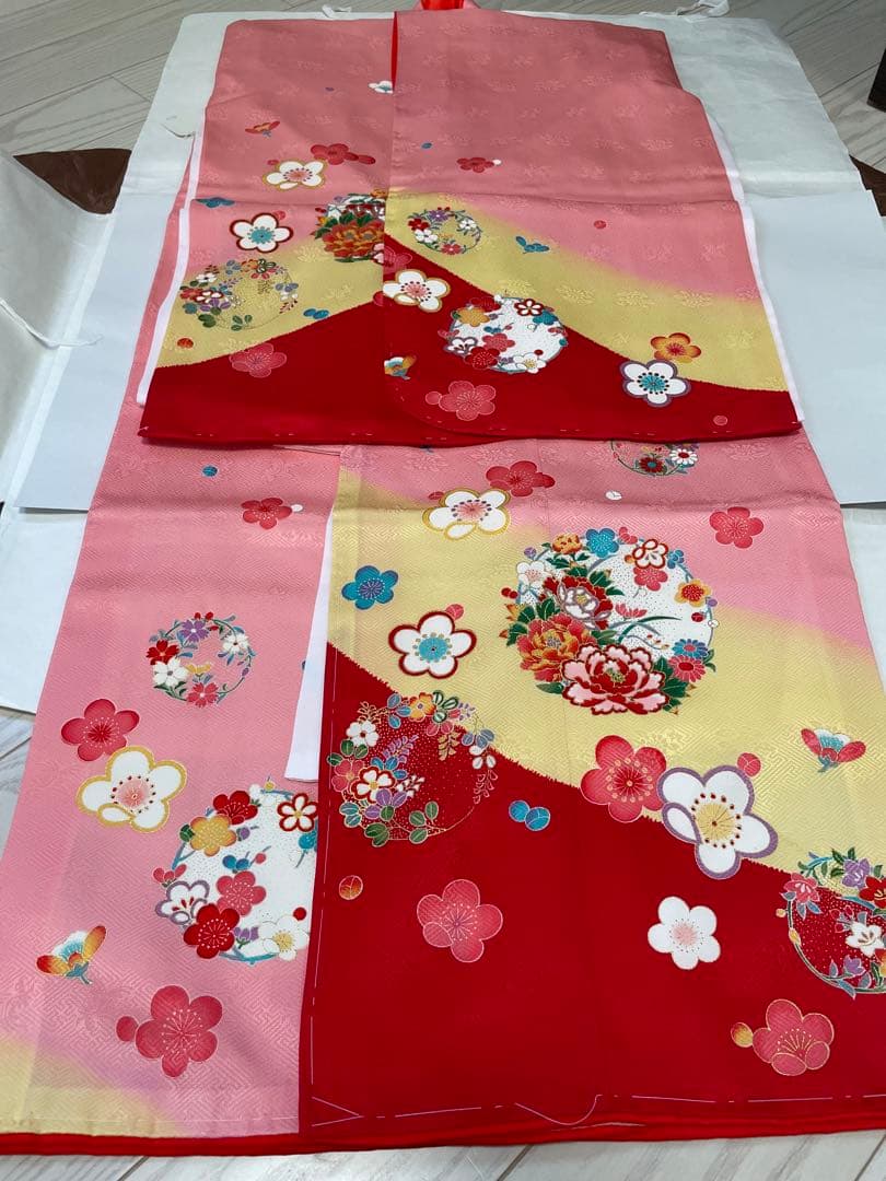 七五三 着物セット 赤とピンク 花柄　正絹