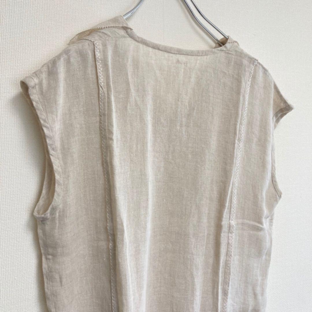 ARTS&SCIENCE リネン　ピンタック　刺繍ブラウス　シャツ　ベージュ