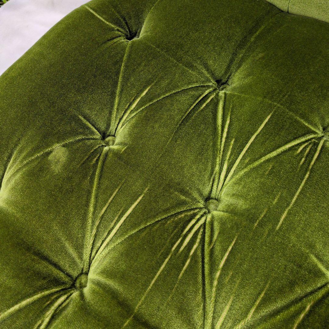 昭和レトロ オールド カリモク グリーン モケット 1人掛け ソファ②ベルベット