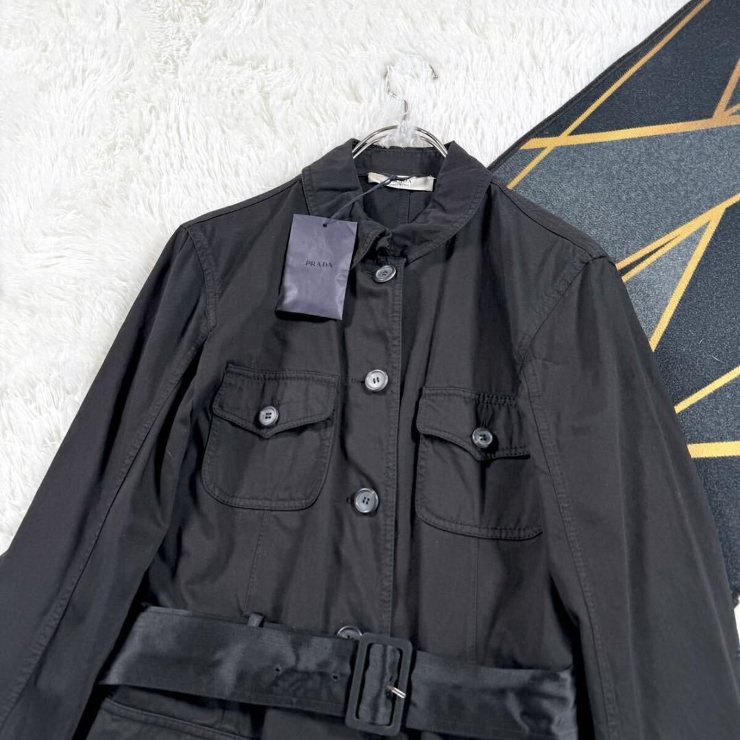 美品【定価11.1万】プラダ ロングコート ベルト付き ブラック L SS128