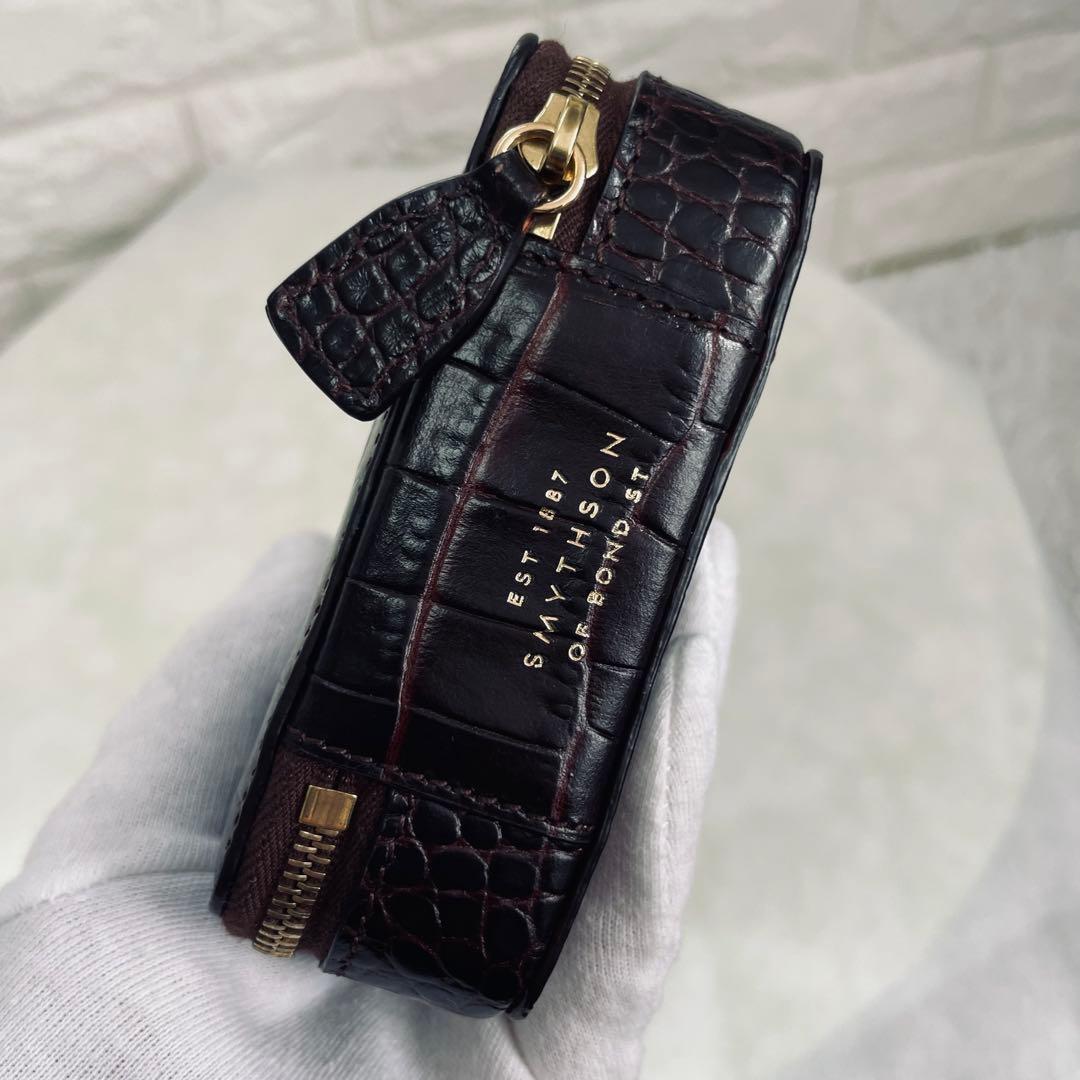 SMYTHSON/スマイソン、小物入れ、ジュエリーケース、型押し、ダークブラウン