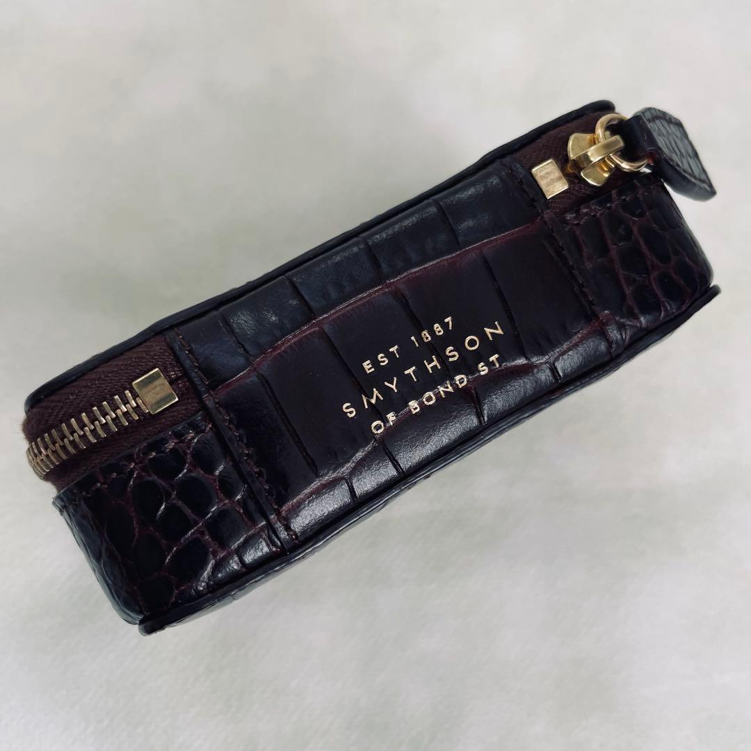 SMYTHSON/スマイソン、小物入れ、ジュエリーケース、型押し、ダークブラウン