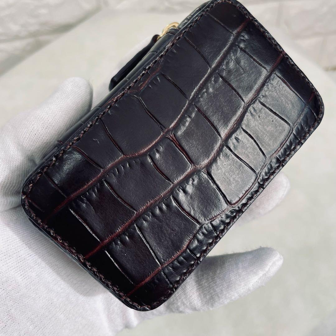 SMYTHSON/スマイソン、小物入れ、ジュエリーケース、型押し、ダークブラウン