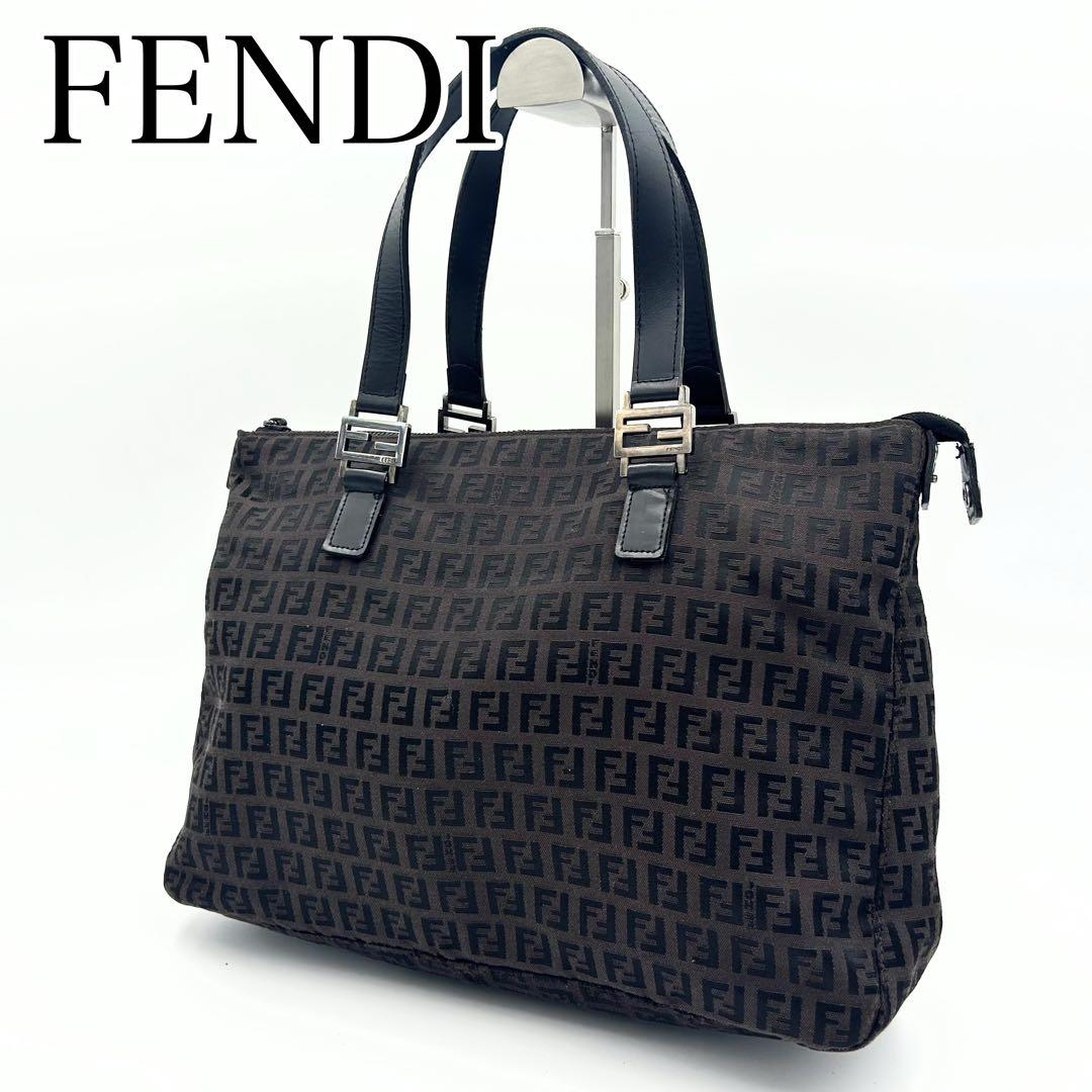 FENDI トートバッグ　ダークブラウン　ズッキーノ　ナイロン　8BH138