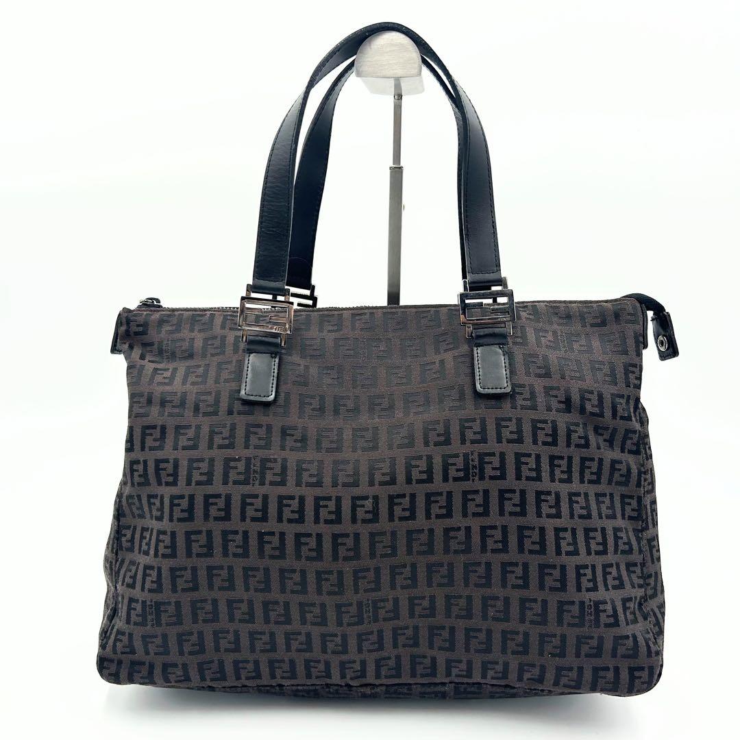 FENDI トートバッグ　ダークブラウン　ズッキーノ　ナイロン　8BH138
