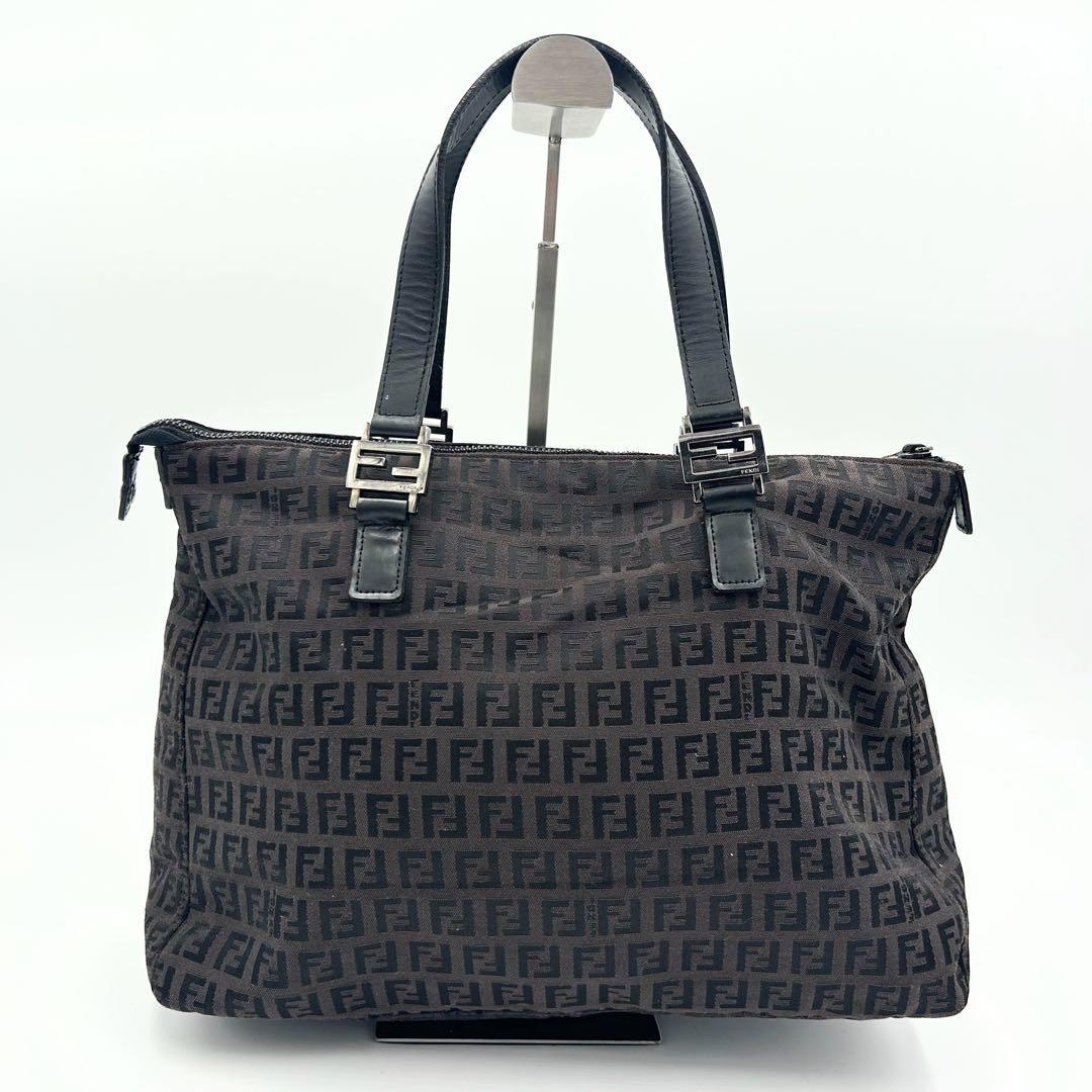 FENDI トートバッグ　ダークブラウン　ズッキーノ　ナイロン　8BH138