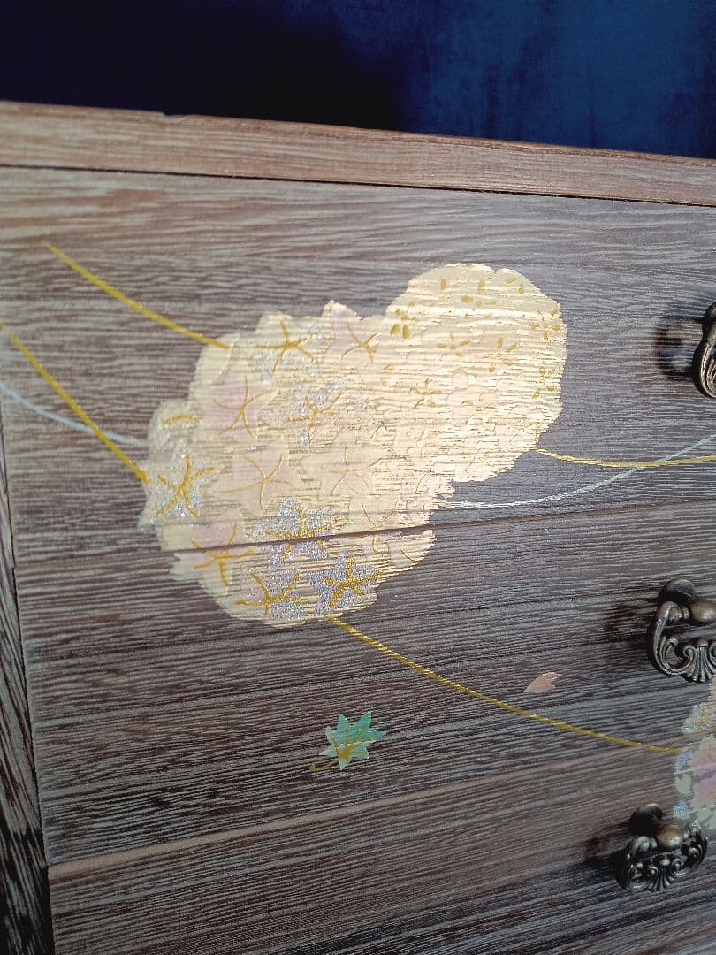 会津　蒔絵小箪笥(三ツ引)　桐工芸　やまごの桐　ミニタンス　3段　和雑貨