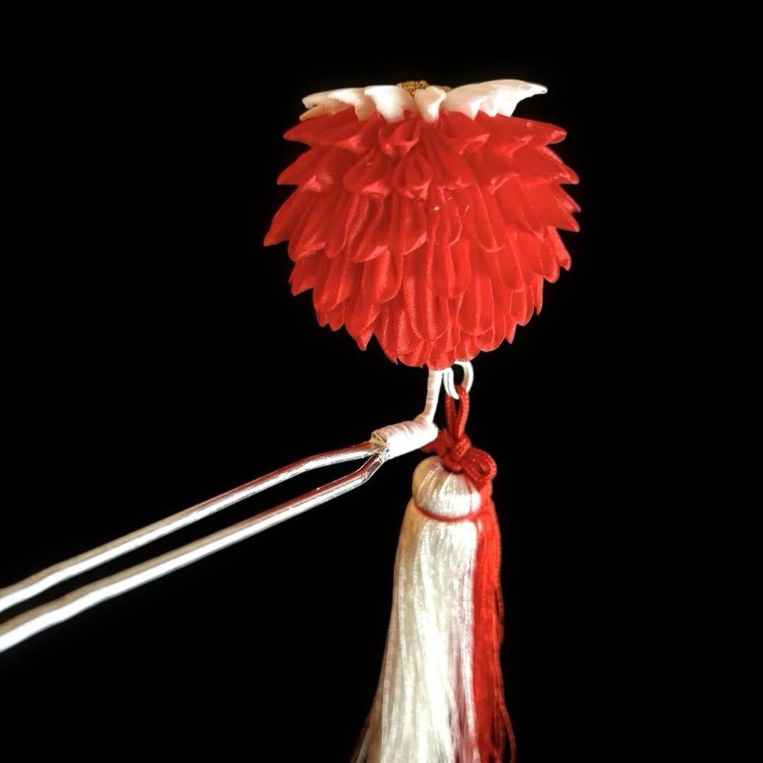 勝山髪飾り 七五三 7歳 (赤) 鶴