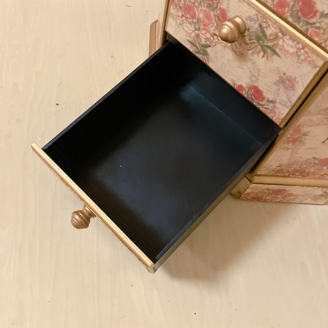 アンティーク調　5段チェスト　花柄　サイドチェスト　コンソール　飾り棚