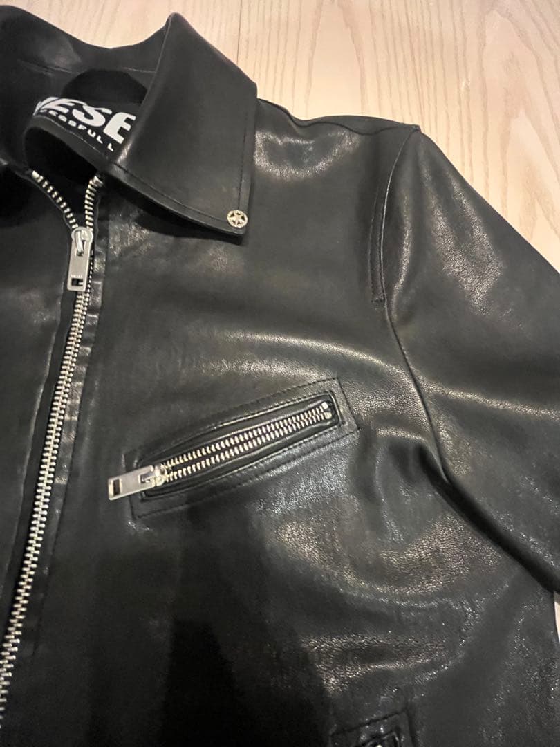 DIESEL ブラックレザーシングルライダースジャケット