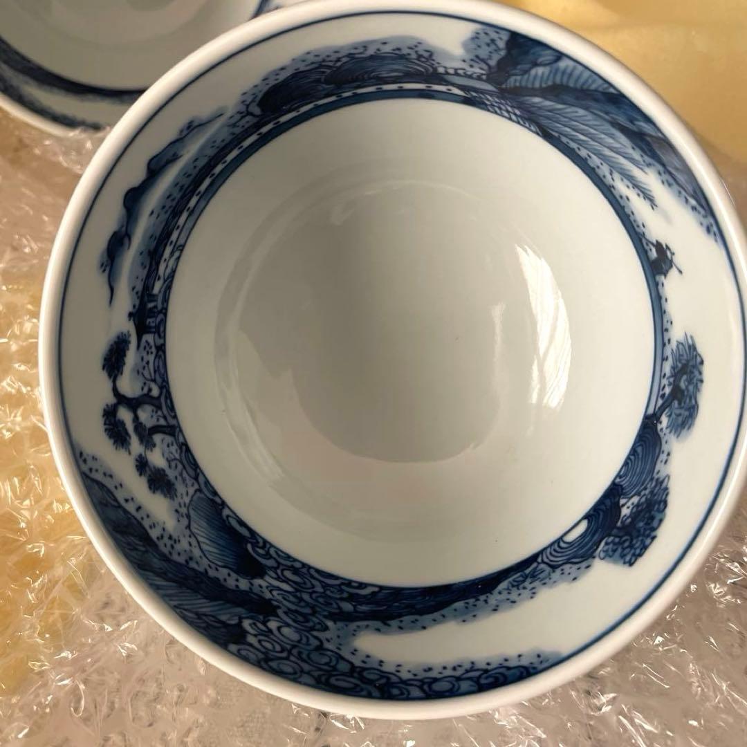 源右衛門　染付　山水絵　御飯　茶碗　五客　一級品　　　　　　新品　供箱　栞付き