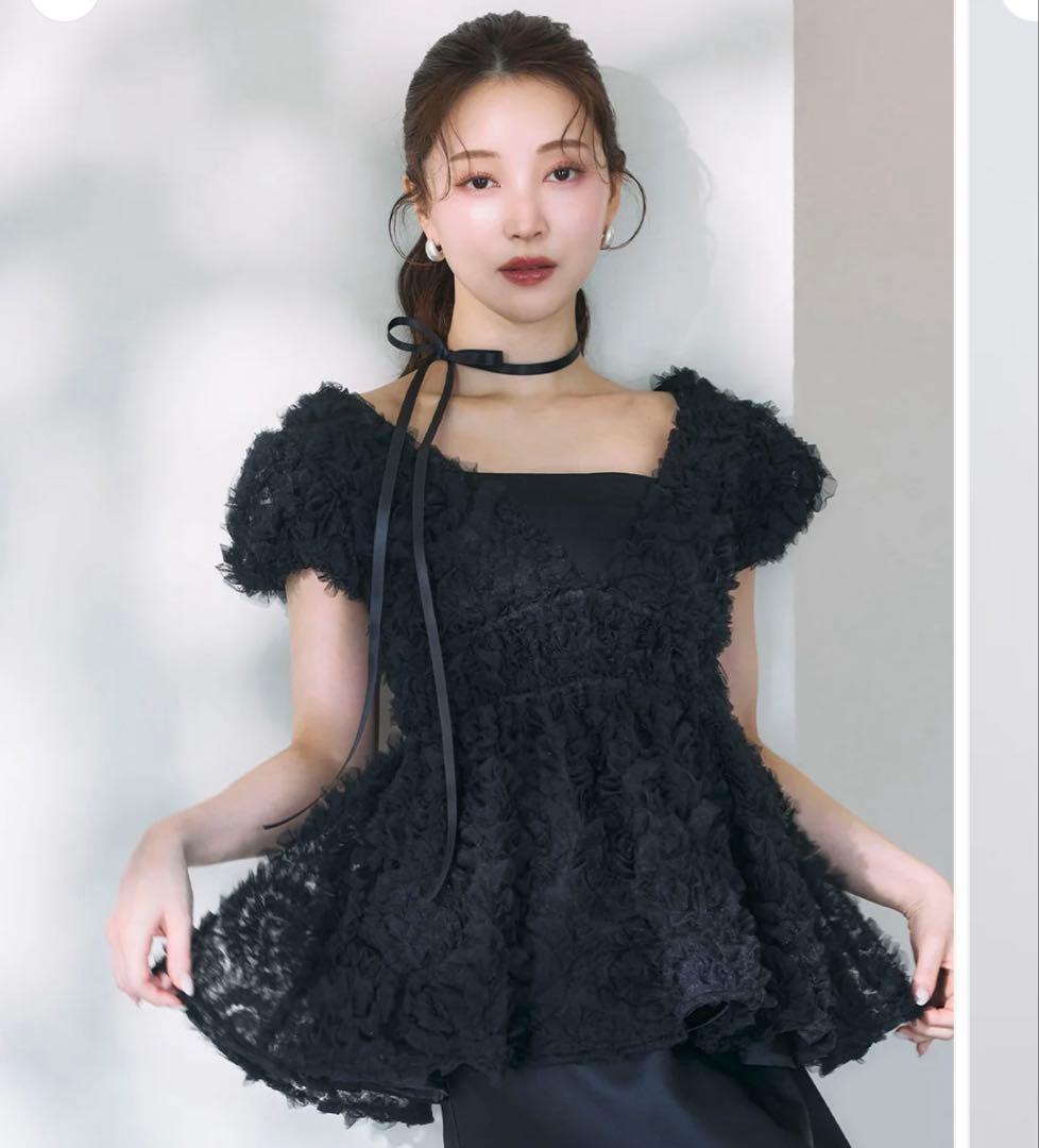 【ako】polauraフラワーぺプラムバックリボンチュニック