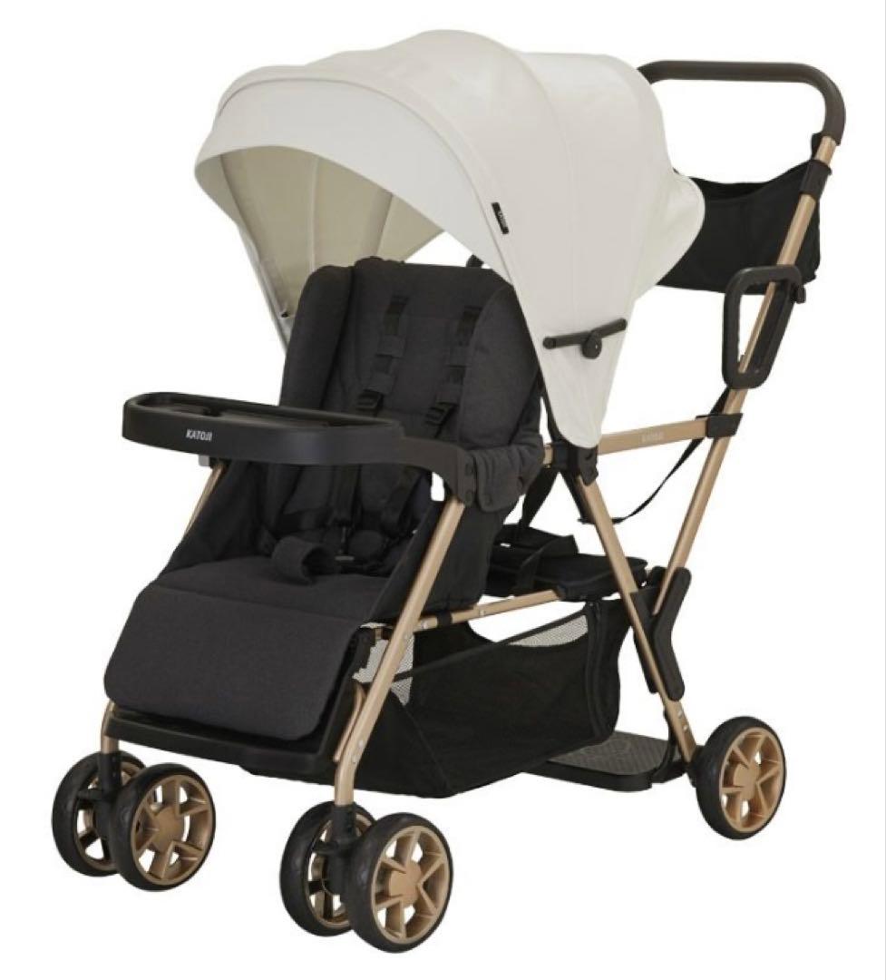 カトージ　二人乗りベビーカー「二人でゴー リミテッド」 ホワイト＆ゴールド