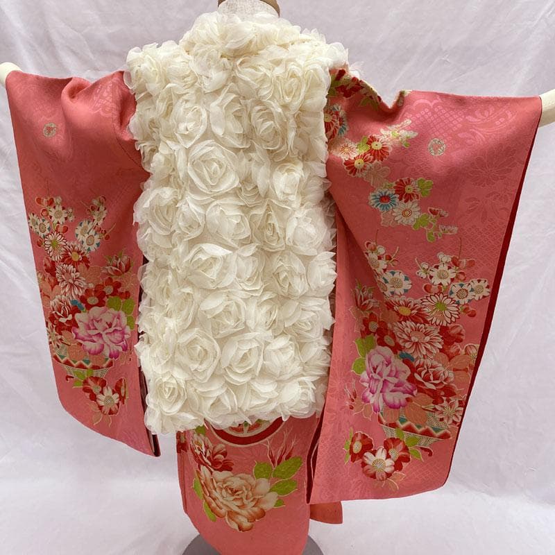 505ag78◎七五三 三歳 女の子 アンティーク着物&被布&長襦袢 糸巻◎