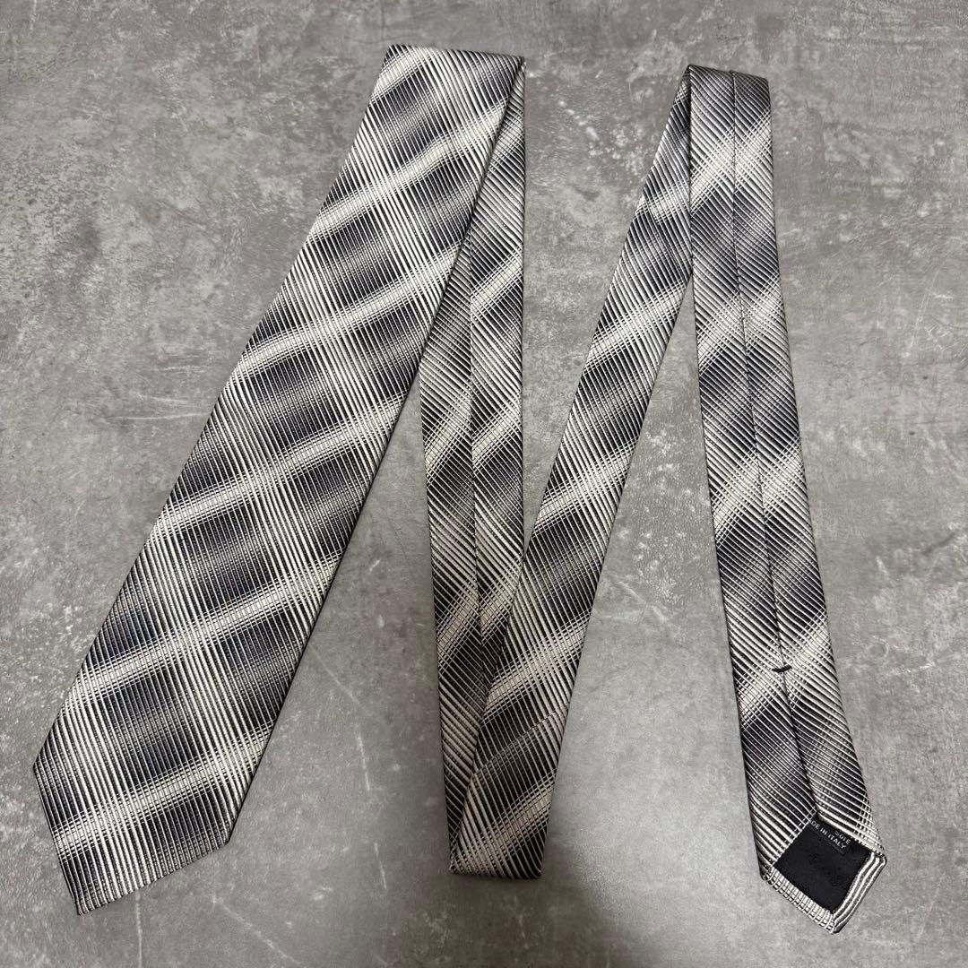 【✨極美品✨】GUCCI グッチ ネクタイ ストライプ シルバー系 結婚式 光沢