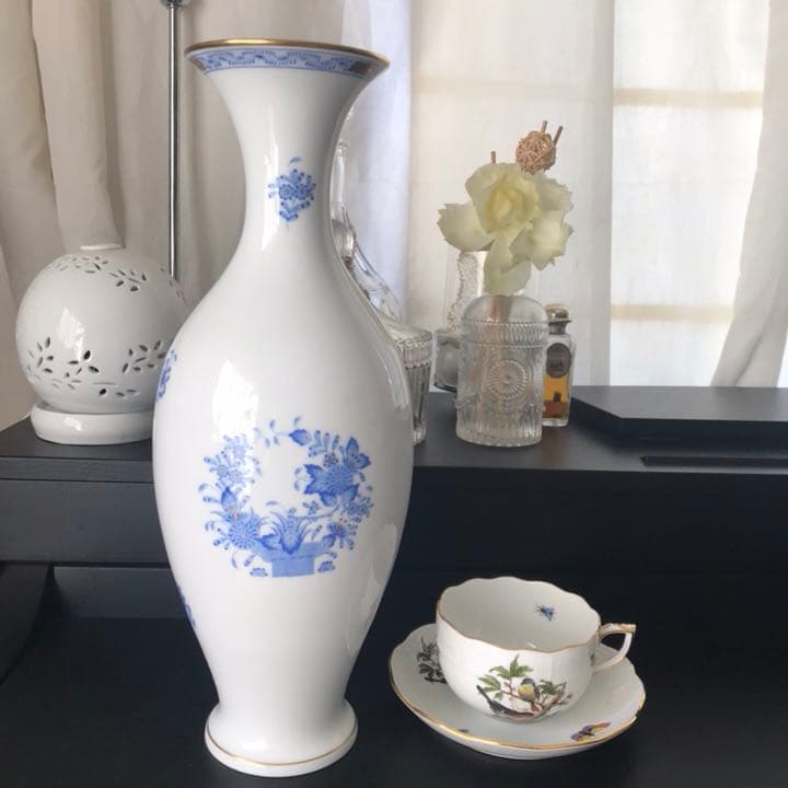 ヘレンド インドの華 ブルー 花瓶 フラワーベース   特大 34cm レア