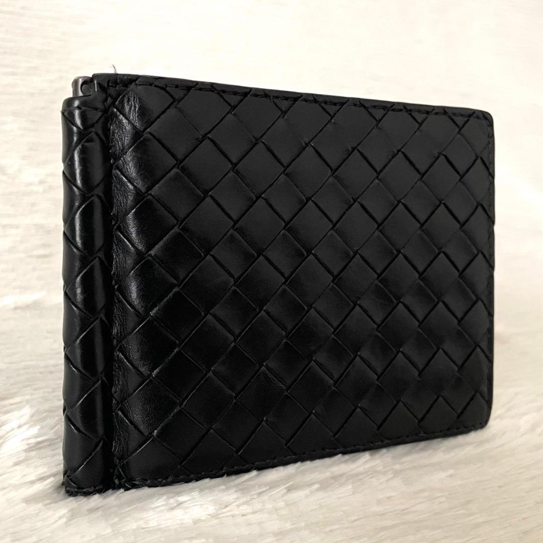 美品⭐️ボッテガヴェネタ イントレチャート マネークリップ 折り財布 レザー 黒