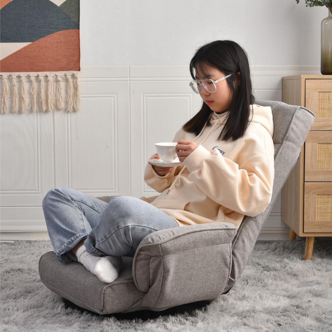 【ライトグレー】回転式座椅子 肘掛けハイバック 座いすリクライニング チェアー