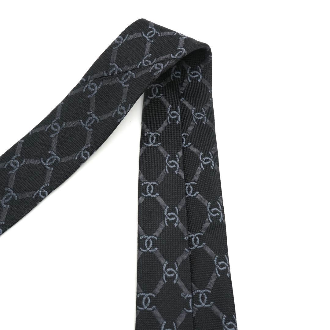 ✨未使用に近い　CHANEL ネクタイ　ココマーク　チェック　チェーン　ブラック