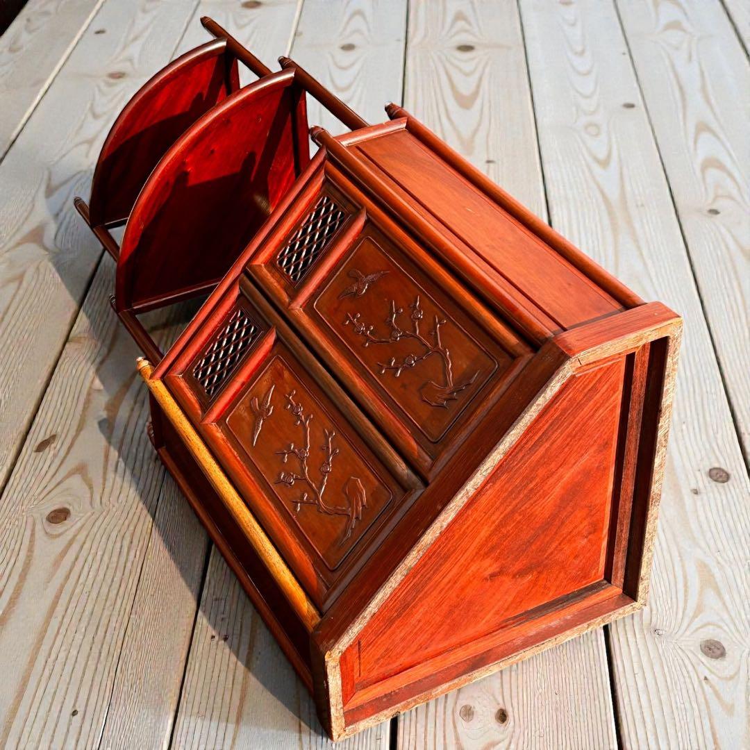 稀少✨送料無料✨唐木家具 無垢材 コーナーラック 飾り棚 中国家具 彫刻棚 収納