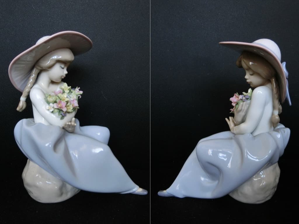Lladro 花籠を持つ少女/花の香りにつつまれて