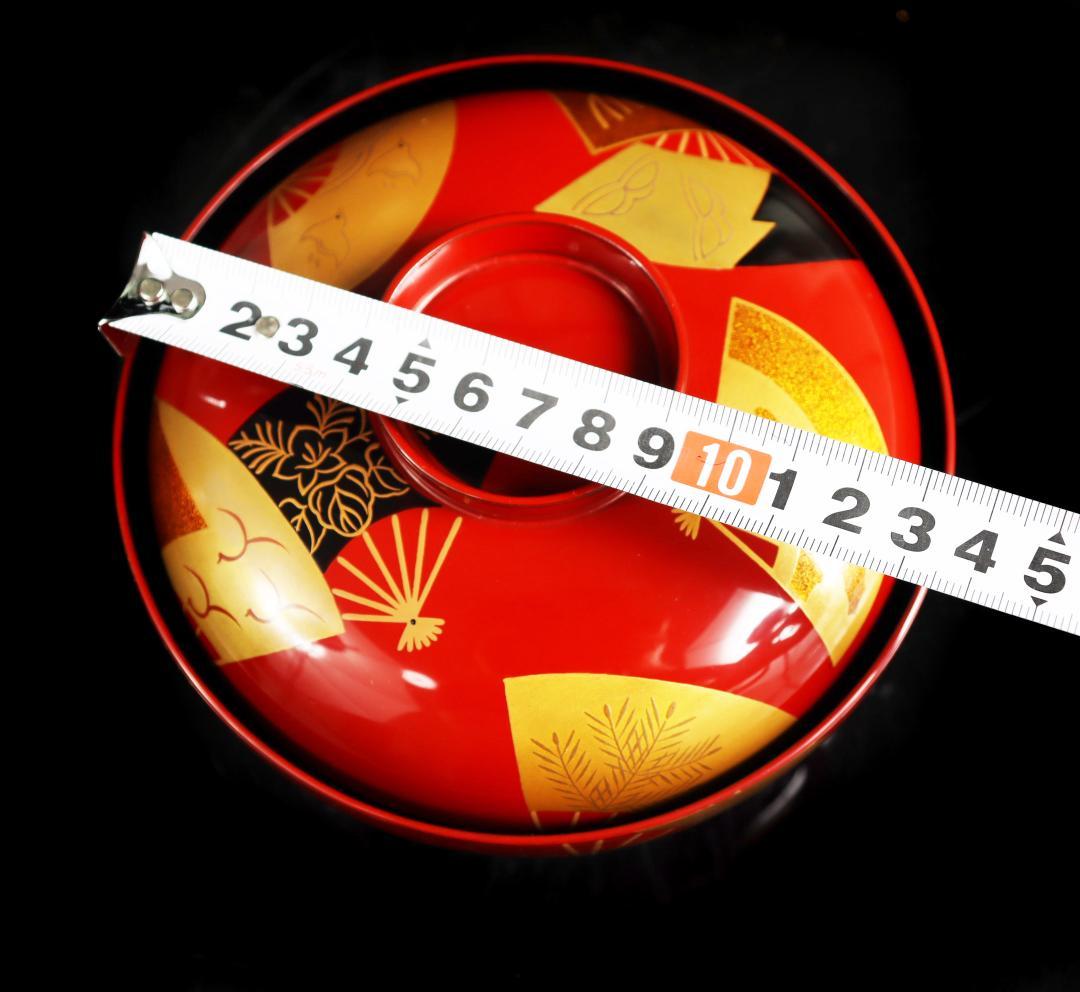 輪島塗 朱扇金蒔絵 煮物椀 五客 共箱 前田定治郎