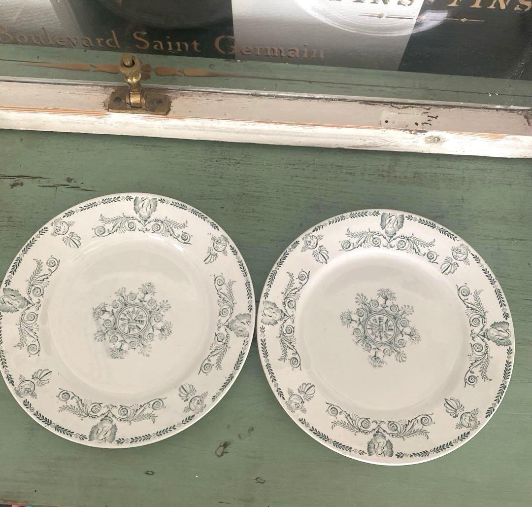 リュネヴィル　lunéville 白鳥やカメオ柄のプレート　フランスアンティーク