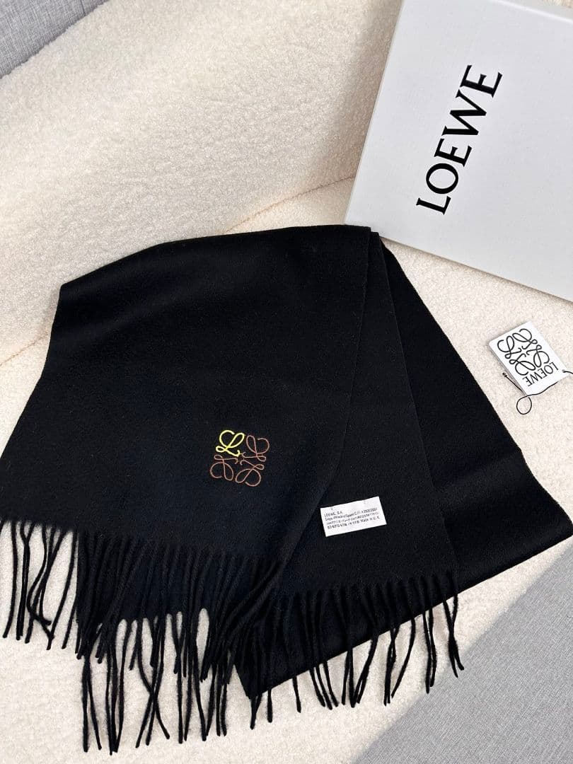 LOEWE マフラー 30×180cm ブラック カシミヤ