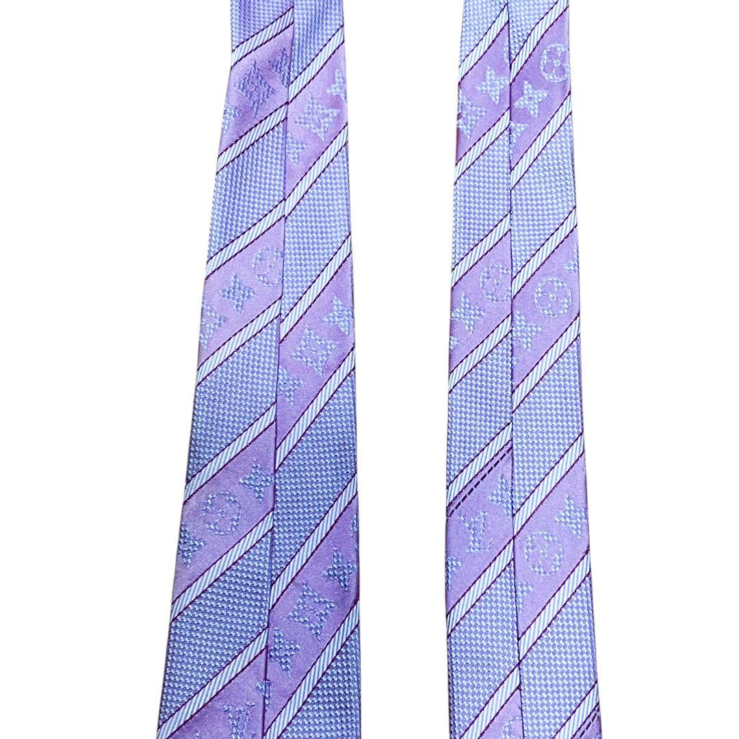 美品　ルイヴィトン　ネクタイ　モノグラム　ピンク　ロゴ　ジャガード　ストライプ