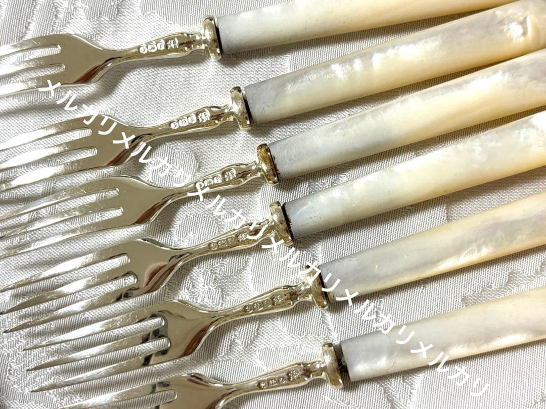 英国 純銀 白蝶貝 マザーオブパール デザート ナイフ＆フォーク セットジャンク