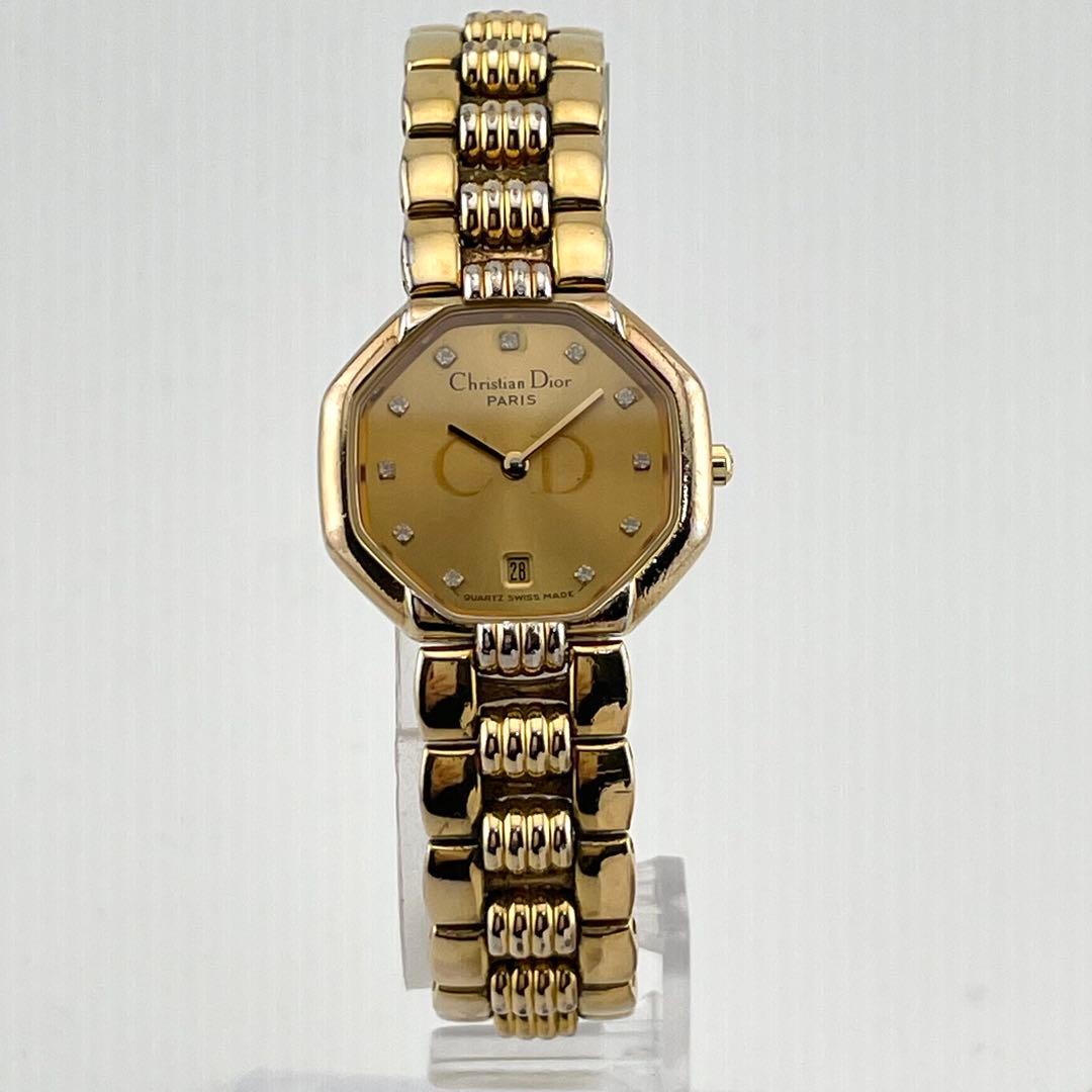 クリスチャンディオール　オクタゴン　11P ダイヤ　ゴールドウォッチ　腕時計
