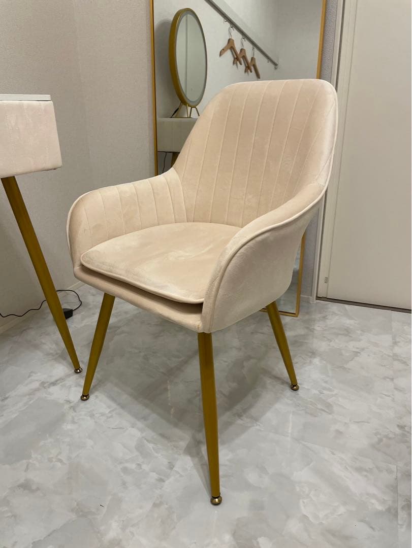 【引き取り限定】ドレッサー3点セットピンク ベロア調 大理石風 テーブル椅子 鏡