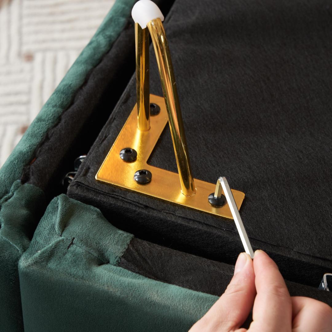 グリーン ソファー 2人掛け ソファ 収納付き クッション4個付き金属脚付き