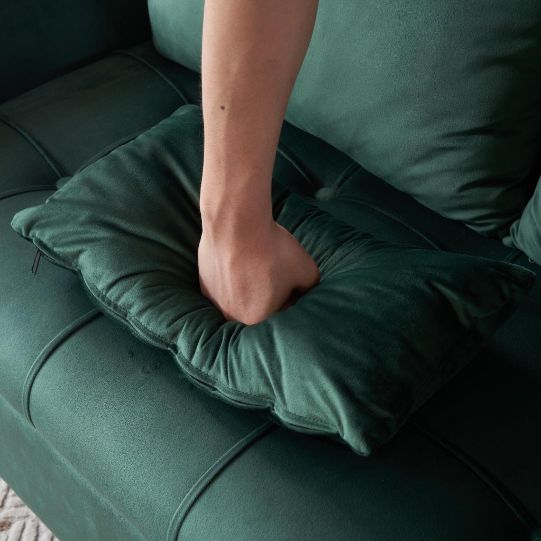 グリーン ソファー 2人掛け ソファ 収納付き クッション4個付き金属脚付き