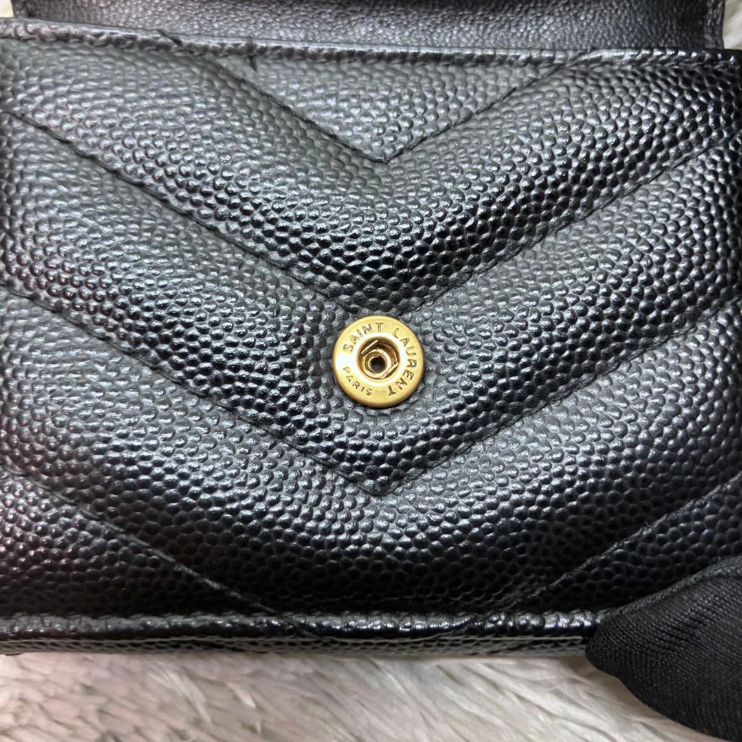 箱付き極美品✨ サンローラン 三つ折り財布 カサンドラ キャビアスキンYSL