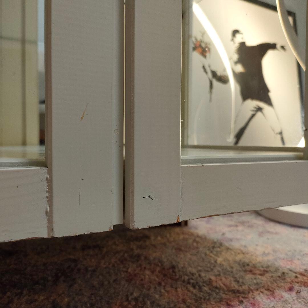 カントリーシャビー キュリオケース タイル天板 背面ミラー 引き出し付き