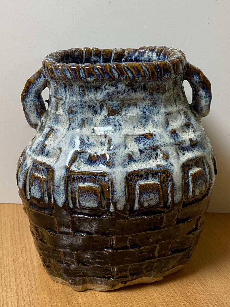 陶芸家　人間国宝　中里逢庵　中里太郎衛門　叩き朝鮮唐津耳付花生　花瓶　花入　レア