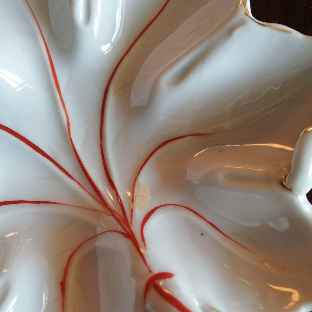 京焼　白磁紅葉形皿　5枚　18.6cm　大正～昭和初期