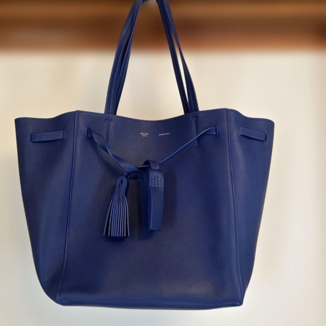 セリーヌ　ネイビー レザー トートバッグ タッセル付き　ショルダー　肩掛け