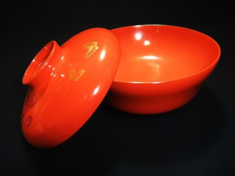 吸い物椀 金蒔絵 蝶 チョウ 花文 明治期 五客骨董 時代物 逸品 美品