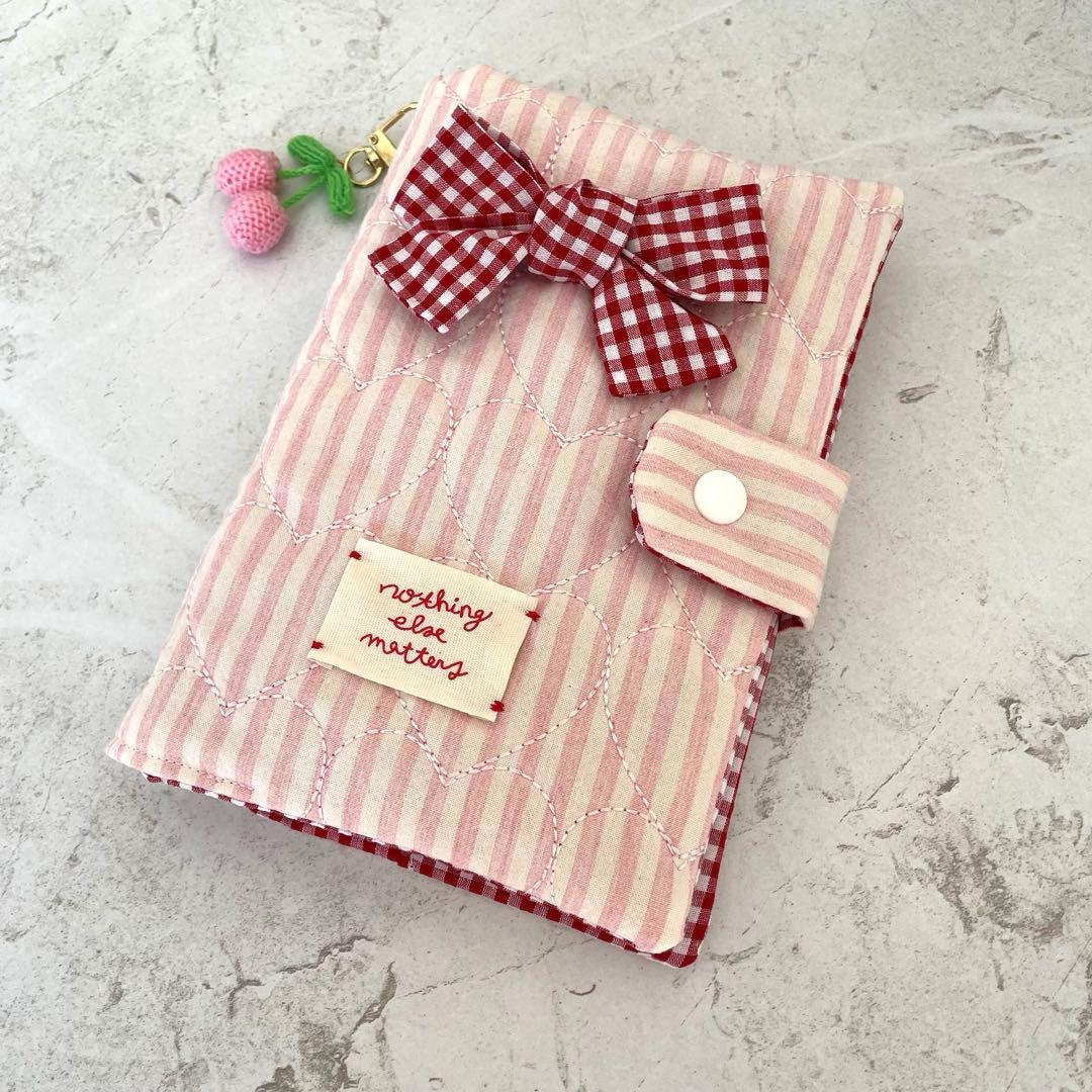 A6バインダー&バインダーカバーセット　韓国　　リボン ハートキルティング